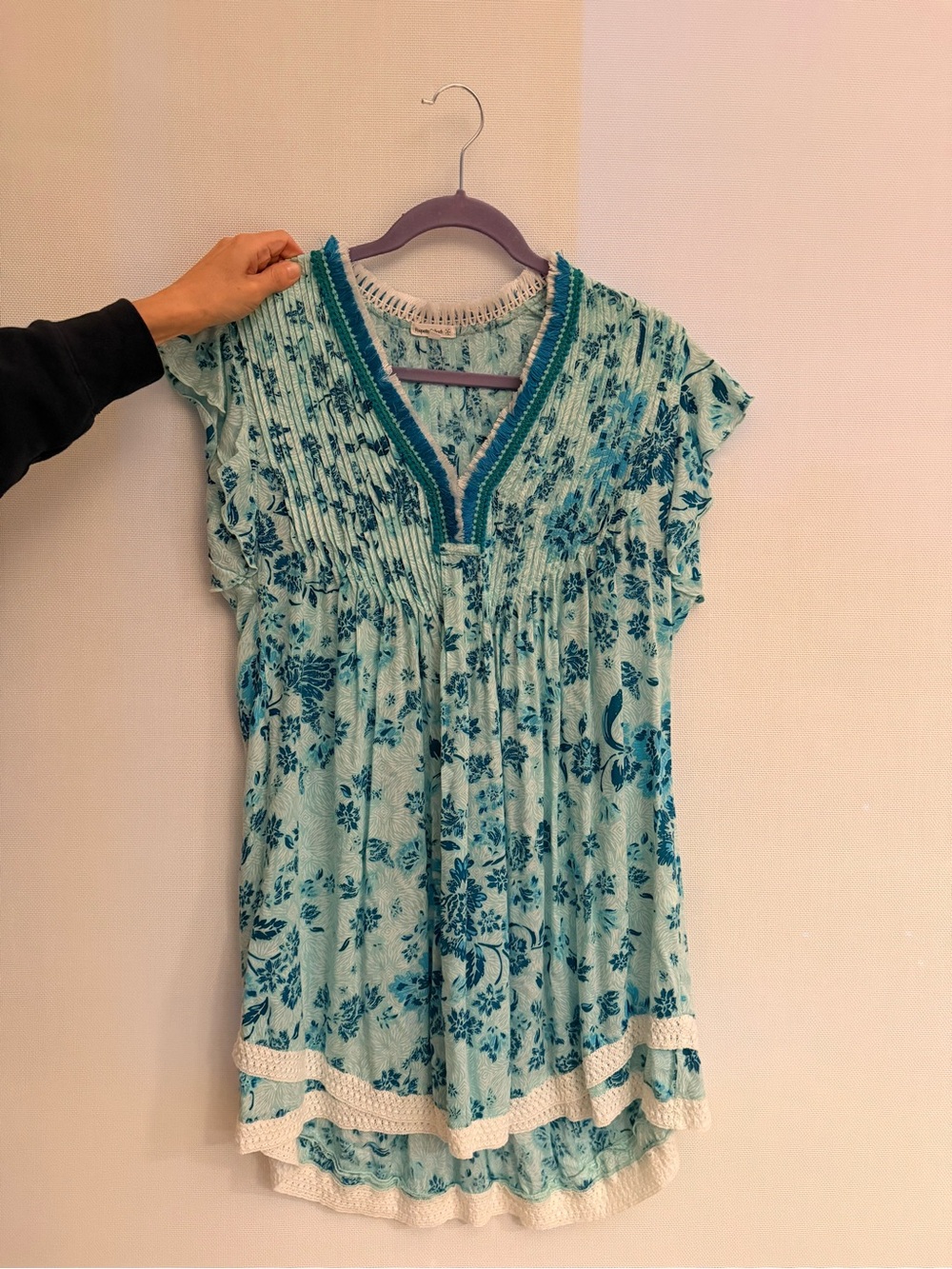 Poupette St. Barth Aqua Floral V-Neck Mini Dress